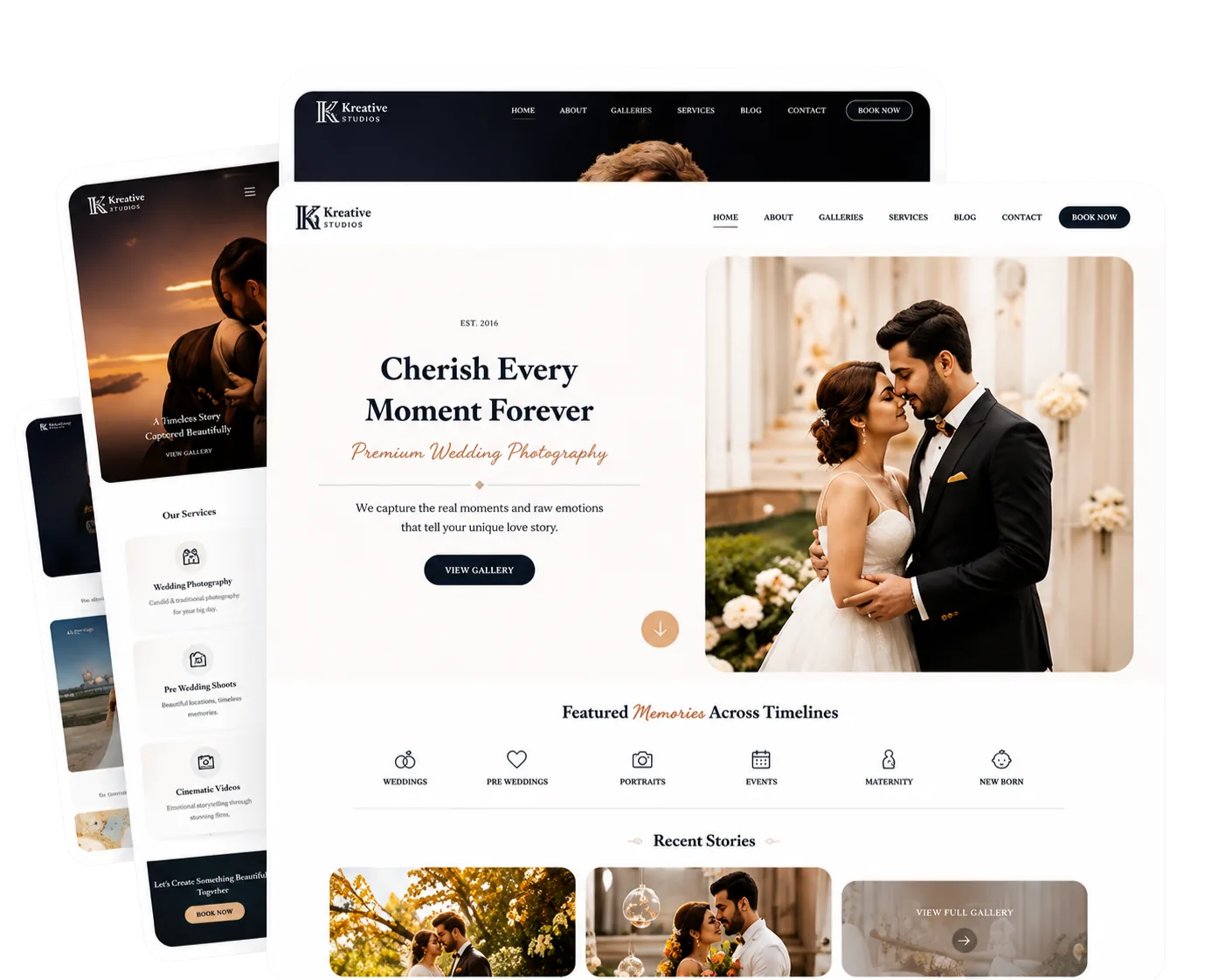 Studio website templates shown on desktop, tablet and mobile